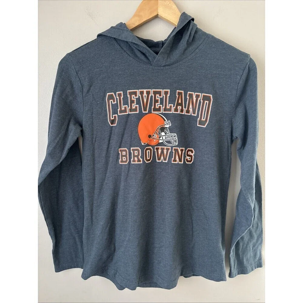 NFL Cleveland Browns Kids Hooded Long Sleeve Shirt Gray Size M 10/12